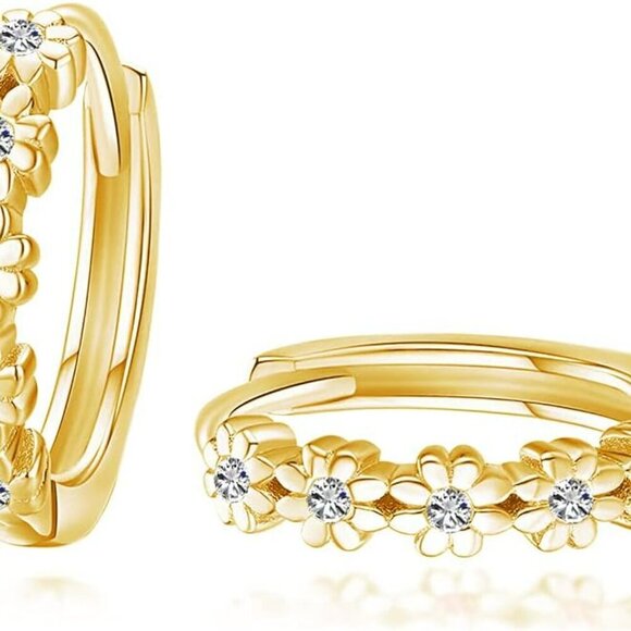 Jewelry - Small Hoop Earrings for Women Girls Flower Cubic Zirconia Huggie Earrings Hypoal